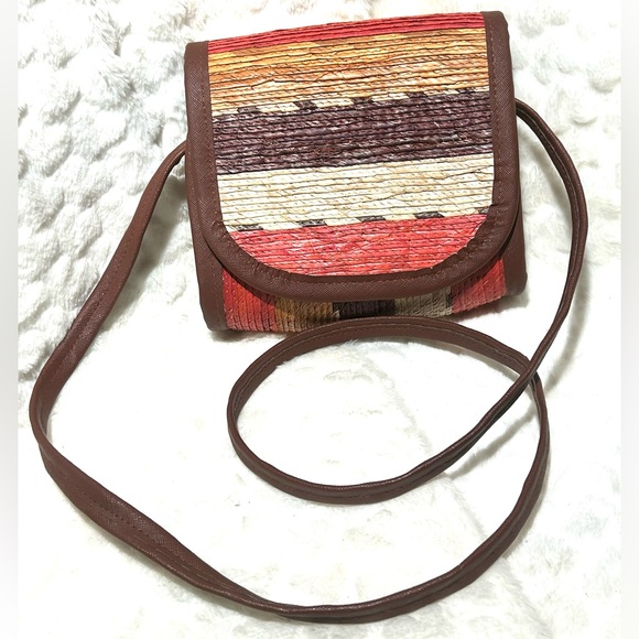 The Unbranded Brand Handbags - Brown Tan Orange Gold Handmade Boho Straw Crossbody Purse Bag